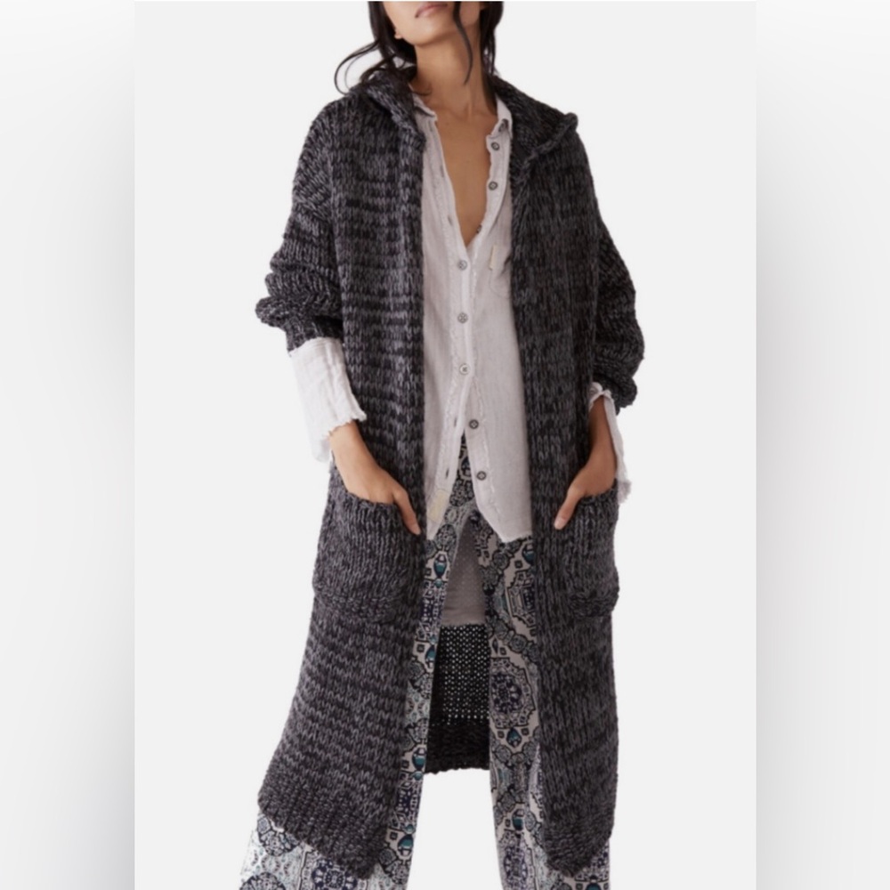 Free People Moon Beam Charcoal Knit Cardigan